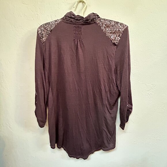 Anthropologie Tiny Women's Leighton Top Velvet Button Down Shirt Medium Brown - Picture 2 of 9